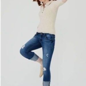 “Taylor” 1822 Blue Denim Lightly Distressed Cropped Cuffed Jeans Size 16